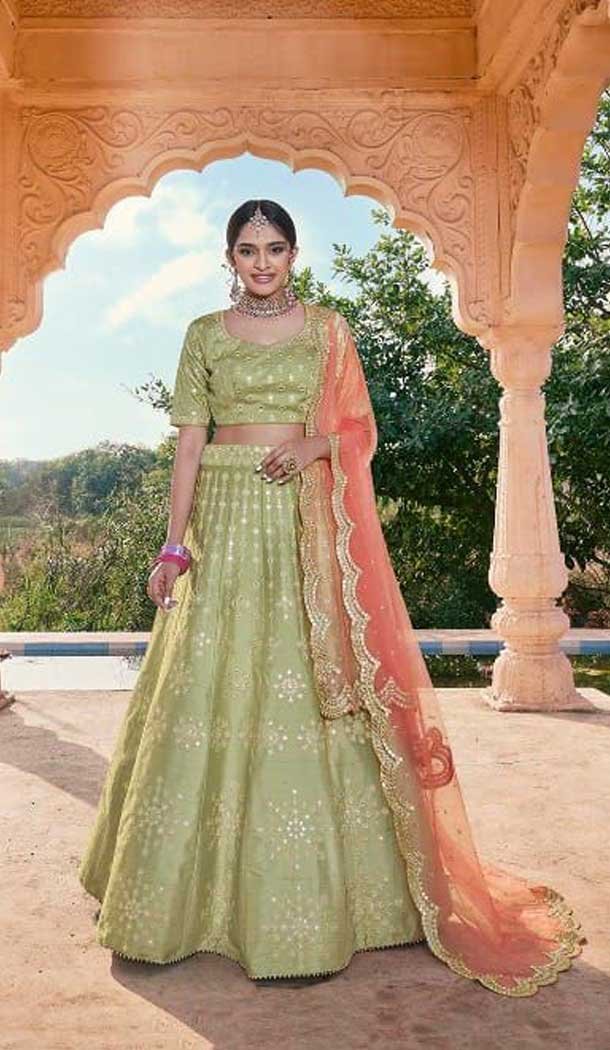 Pista Color Handloom Silk Heavy Designer Wedding Wear Lehenga Choli -1364129415