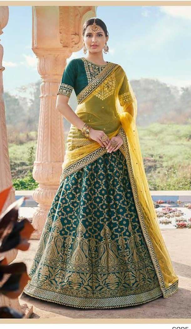 Green Color Brocade Silk Heavy Designer Wedding Wear Lehenga Choli -1364129424