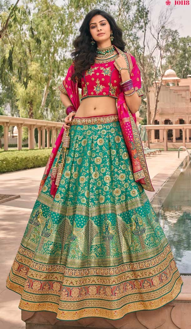 Sky Blue Color Banarasi Silk Heavy Bridal Wedding Wear Lehenga Choli -1382129541