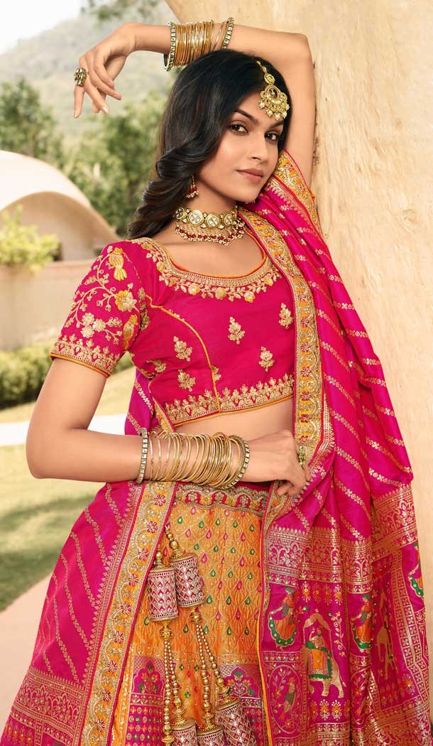 Multi Color Banarasi Silk Heavy Bridal Wedding Wear Lehenga Choli -1382129542