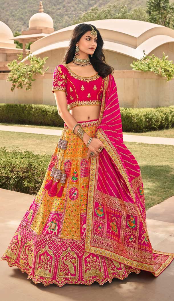 Multi Color Banarasi Silk Heavy Bridal Wedding Wear Lehenga Choli -1382129542
