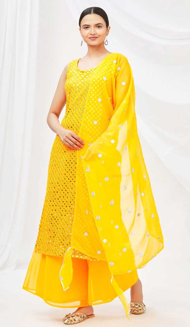 Yellow Color Georgette Designer Party Wear Palazzo Salwar Suit -1449129994