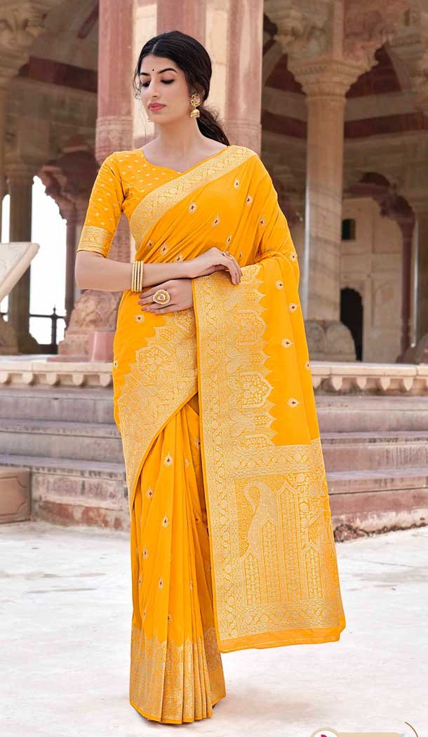 Yallow Color Silk Designer Traditional Party Wear Saree Blouse -1427129838