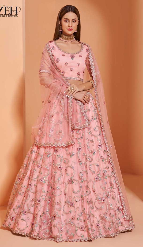 Rose Pink Color Net Heavy Designer Party Wear Plus Size Lehenga Choli -1465130113