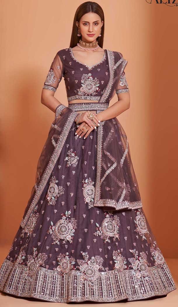 Purple Color Net Heavy Designer Party Wear Plus Size Lehenga Choli -1465130116