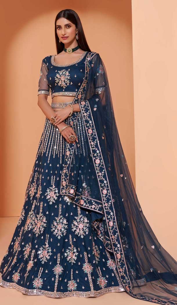 Cobalt Blue Color Net Heavy Designer Party Wear Plus Size Lehenga Choli -1465130118