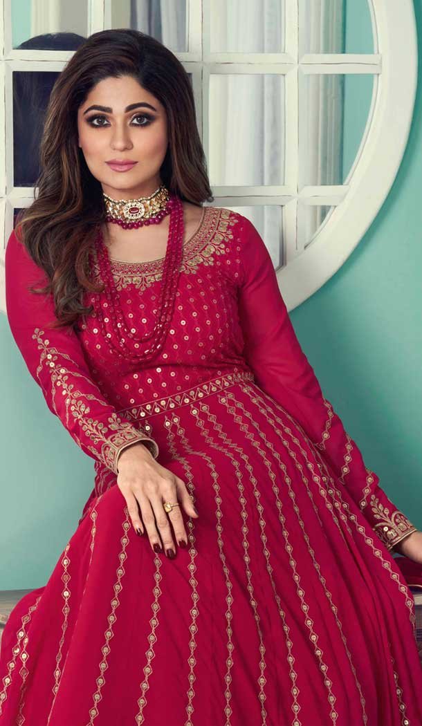 Pink Color Real Georgette Designer Pakistani Wear Aanarkali Suit -1492130436