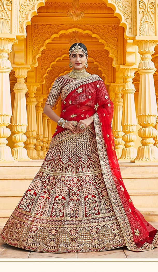 Exotic Red Color Velvet Heavy Designer Bridal Wedding Lehenga Choli -1503130658