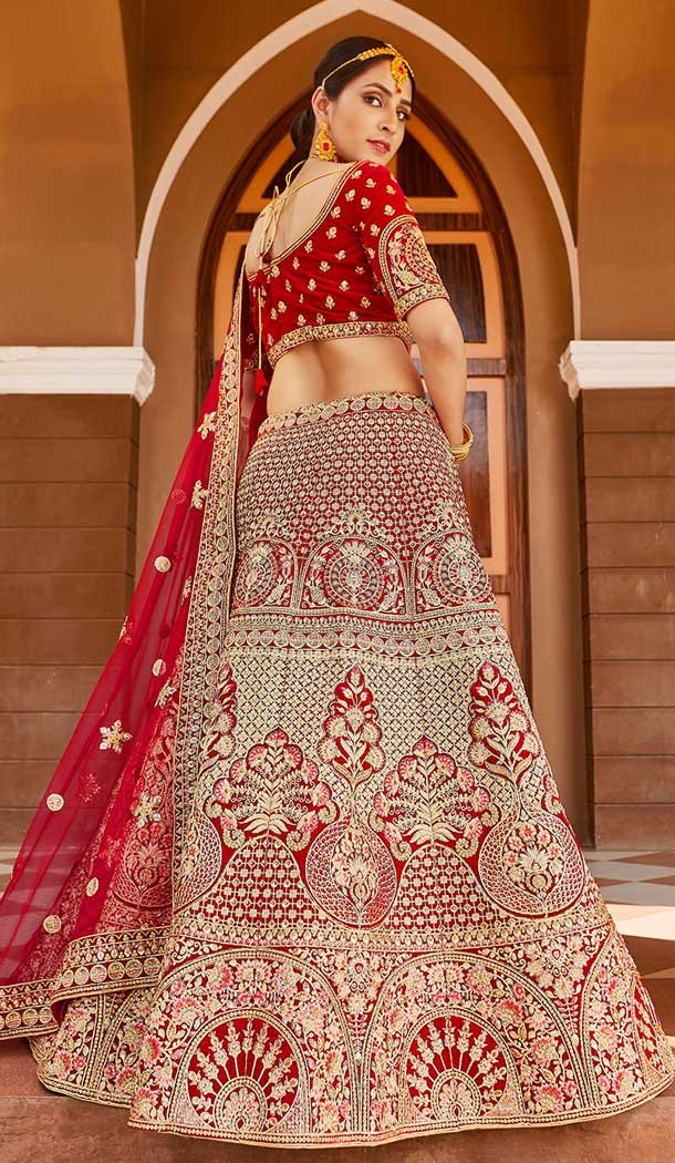 Engaging Maroon Color Velvet Heavy Designer Bridal Wedding Lehenga Choli -1503130662