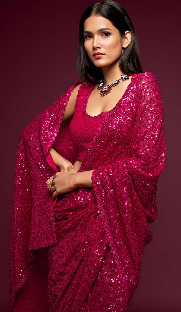 Chic Pink Color Georgette Designer Party Wear Fancy Saree Blouse -1513130725