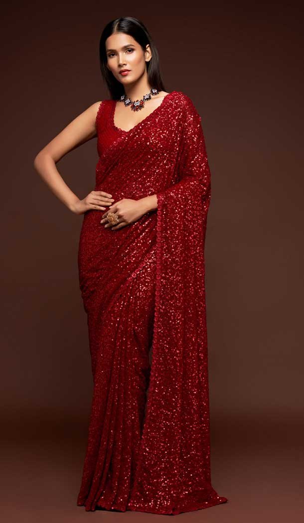 Chic Red Color Georgette Designer Party Wear Fancy Saree Blouse -1513130732