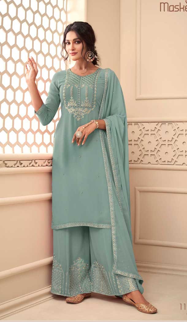 Sea Green Color Premium Georgette Pakistani Palazzo Salwar Suit -1517130752