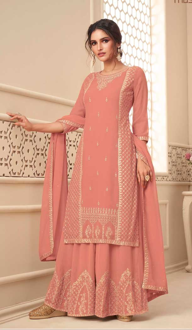 Peach Color Premium Georgette Pakistani Palazzo Salwar Suit -1517130753