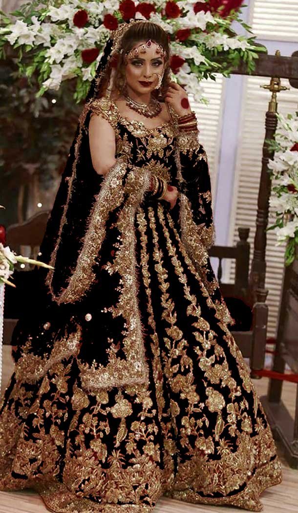 Black Color Markable Velvet Designer Pakistani Style Lehenga Choli -1522130776