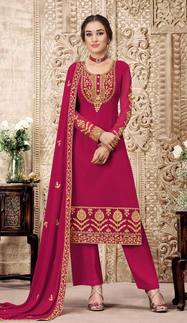 Pink Color Swiss Georgette Pakistani Style Palazzo Salwar Suit -1524130794