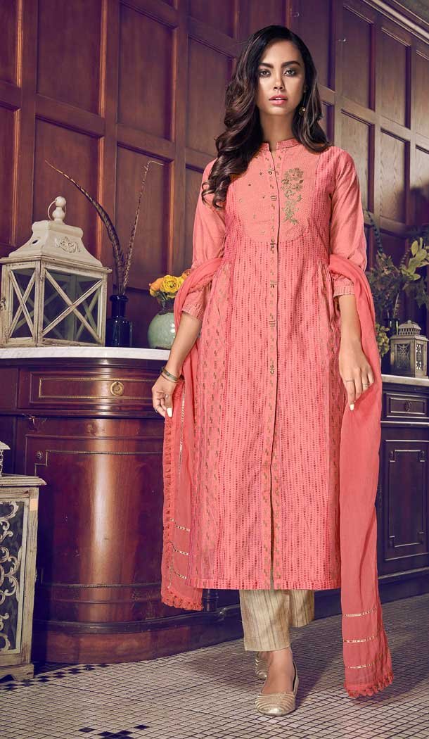 Stunning Pink Color Pure Art Silk Pakistani Style Designer Party Wear Salwar Suit -1545130932