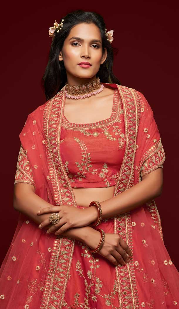 Fascinating Gajari Color Art Silk Designer Traditional Wear Lehenga Choli -1643131713