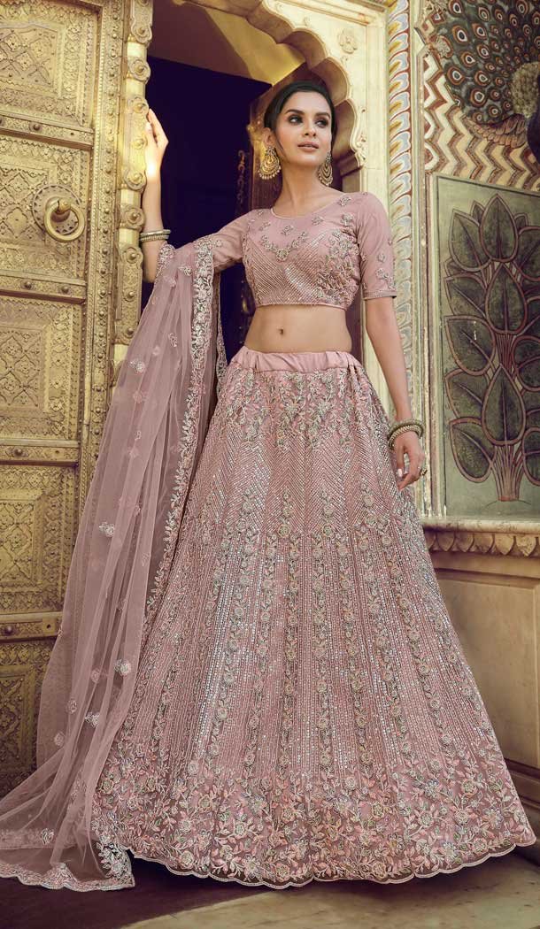 Baby Pink Color Soft Net Designer Sangeet Wear Lehenga Choli -1749132778