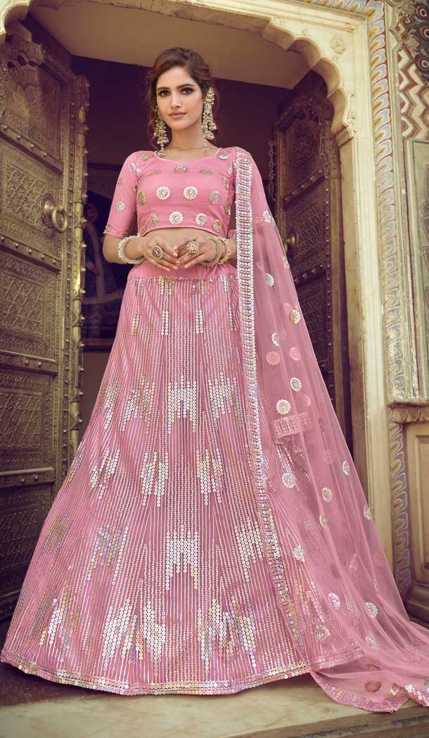 Hot Pink Color Soft Net Designer Sangeet Wear Lehenga Choli -1749132779