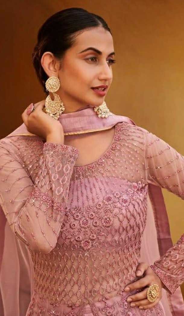 Enigmatic Pink Color Soft Net Designer Party Wear Indo Western Suit -1750132788