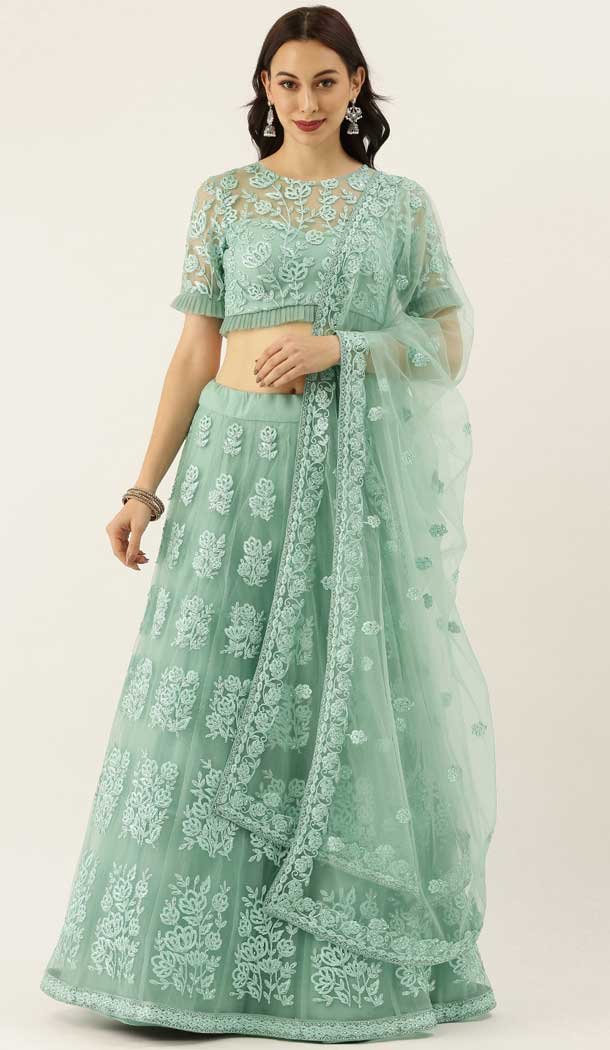 Turquoise Color Net Designer Heavy Festive Party Wear Lehenga Choli -1788133108