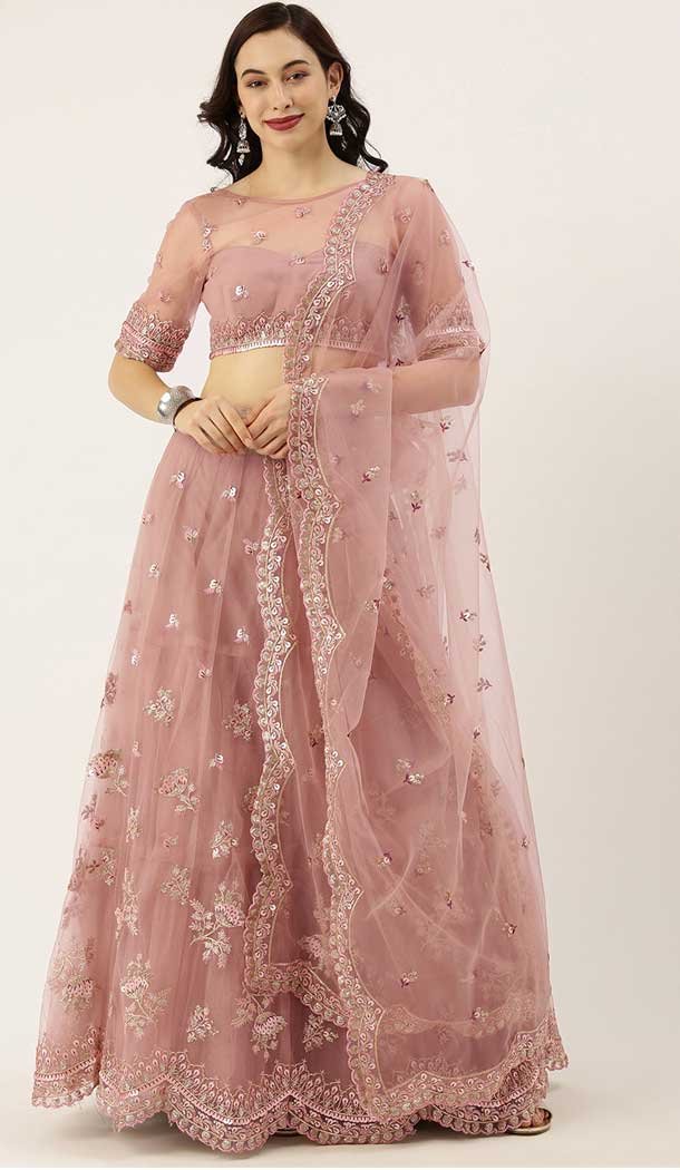 Apricot Color Net Designer Heavy Festive Party Wear Lehenga Choli -1788133113