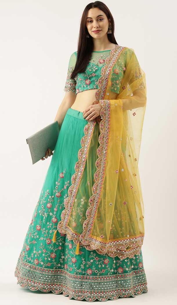Sky Blue Color Net Wedding Sangeet Garba Wear Lehenga Choli -1790133166