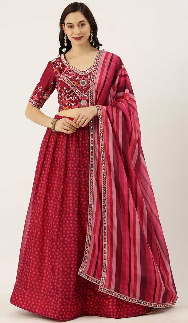 Maroon Color Chiffon Wedding Sangeet Garba Wear Lehenga Choli -1790133173
