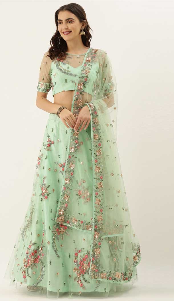 Aquamarine Color Net Wedding Sangeet Garba Wear Lehenga Choli -1790133178