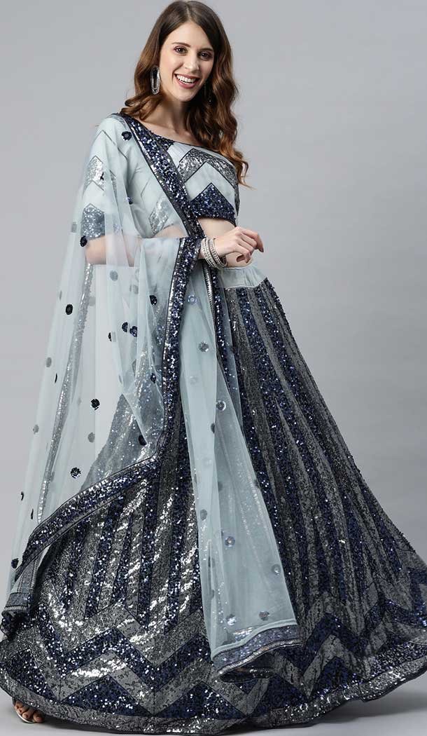 Grey Color Net Heavy Designer Party Wear Women Lehenga Choli -1798133271
