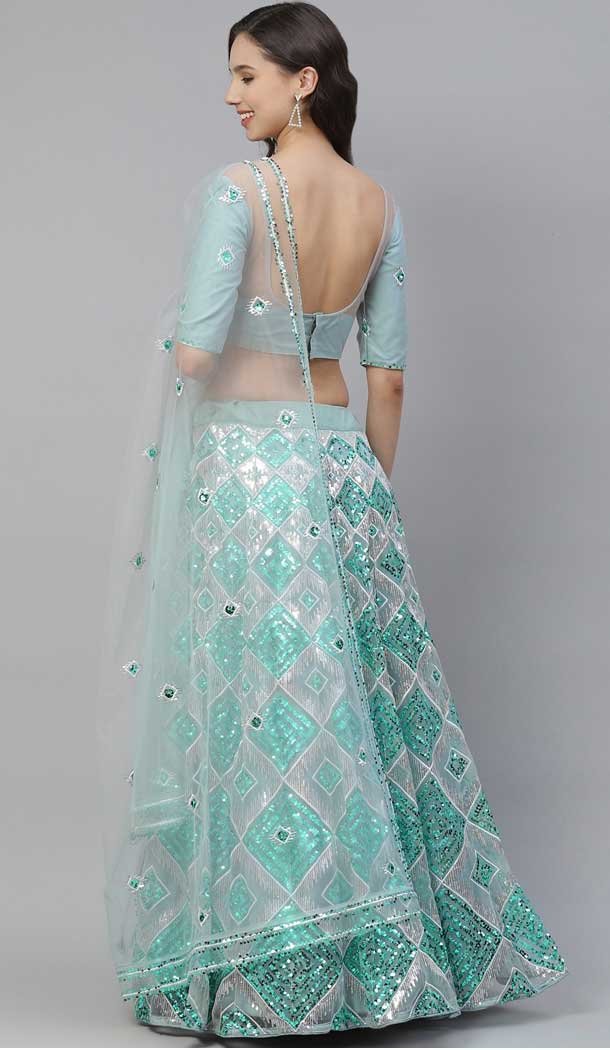 Turquoise Blue Color Net Heavy Designer Party Wear Women Lehenga Choli -1798133273