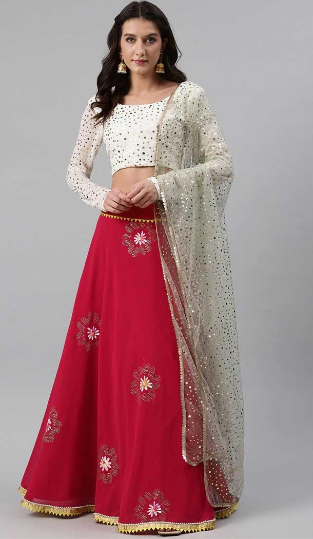 Deep Pink Color Georgette Embroidered Work Party Wear Lehenga Choli -1799133287