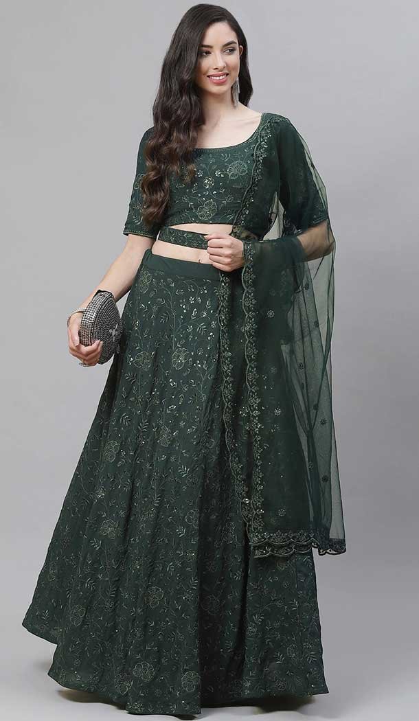 Exotic Green Color Georgette Heavy Designer Bridal Wear Lehenga Choli -1815133443