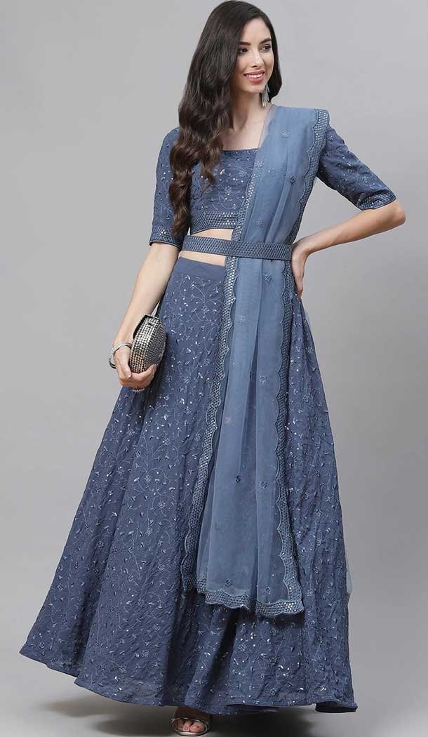 Engaging Grey Color Georgette Heavy Designer Bridal Wear Lehenga Choli -1815133444