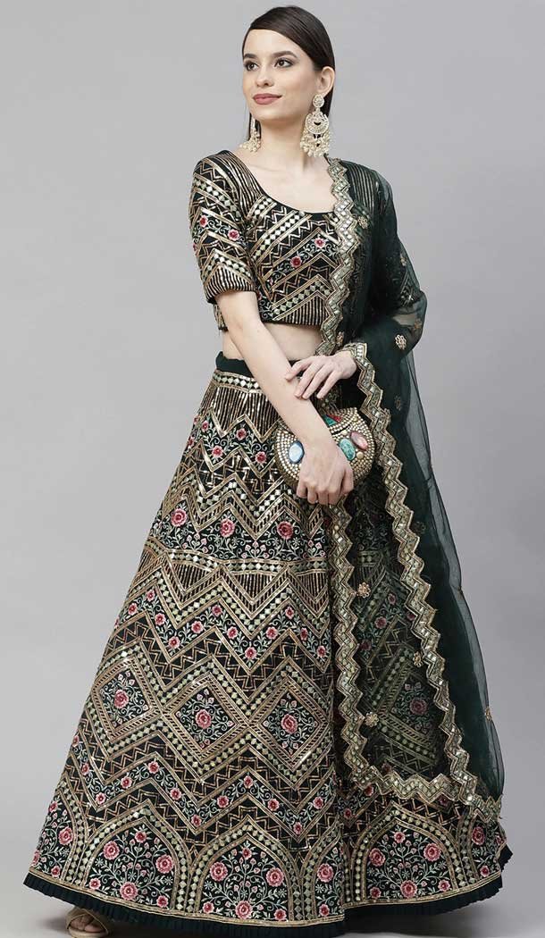Dark Green Color Georgette Heavy Designer Bridal Wear Lehenga Choli -1815133449