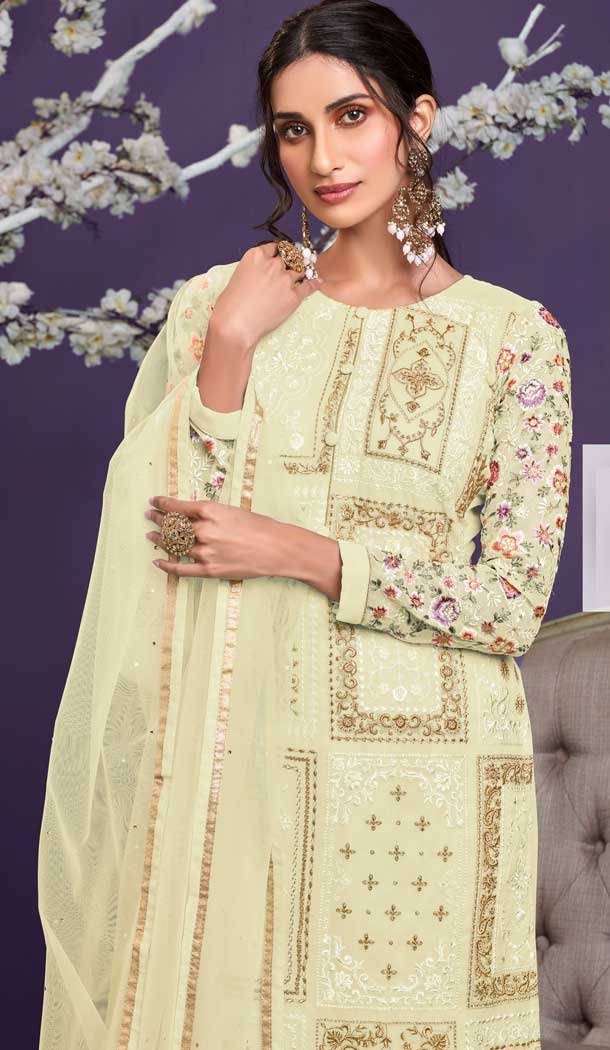 Ligth Yellow Color Alizeh Georgette Heavy Embroidered Salwar Suit -1817133465