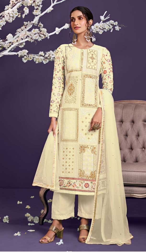 Ligth Yellow Color Alizeh Georgette Heavy Embroidered Salwar Suit -1817133465