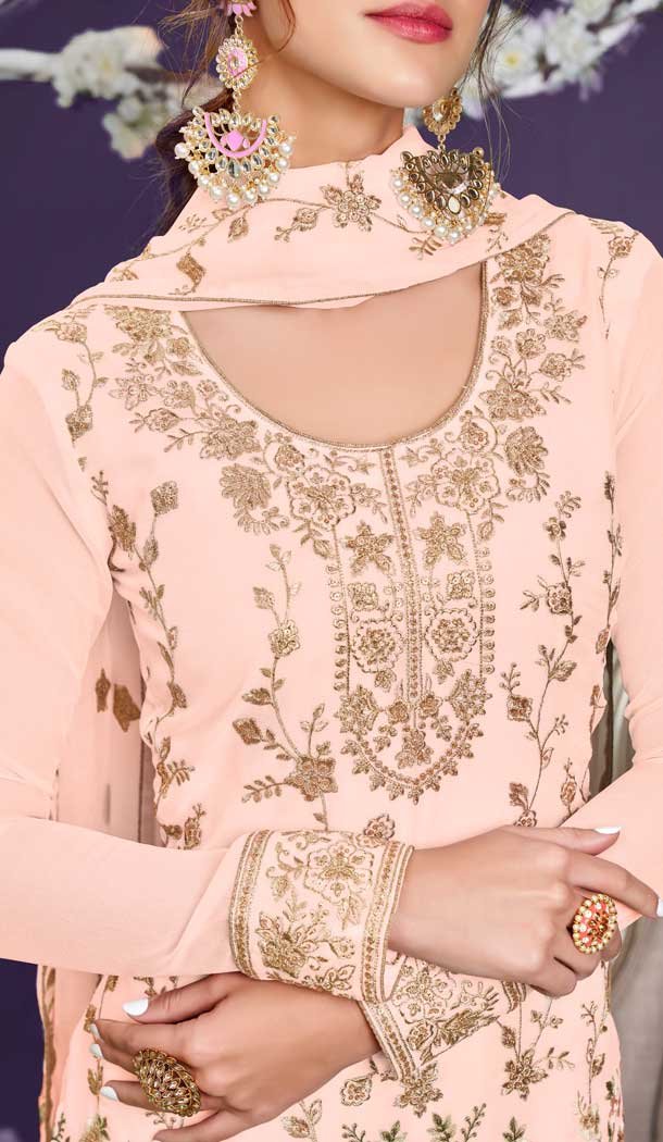 Peach Color Alizeh Georgette Heavy Embroidered Salwar Suit -1817133466