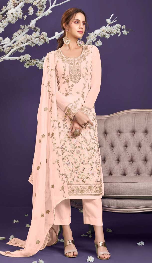 Peach Color Alizeh Georgette Heavy Embroidered Salwar Suit -1817133466