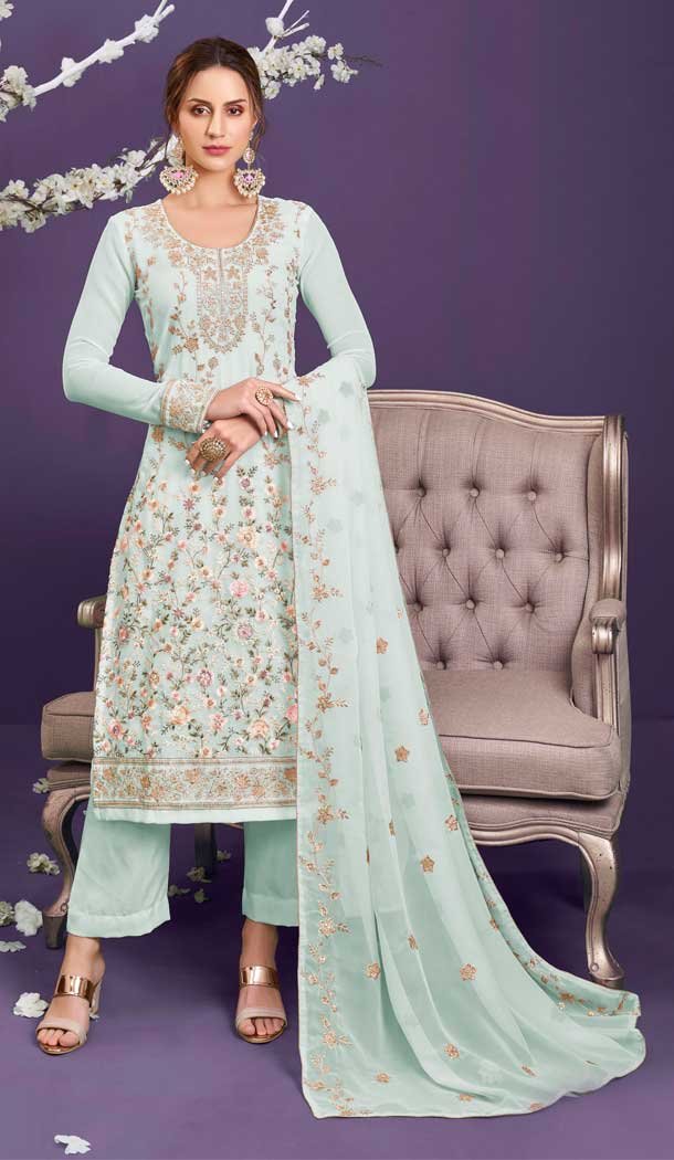 Sky Blue Color Alizeh Georgette Heavy Embroidered Salwar Suit -1817133468