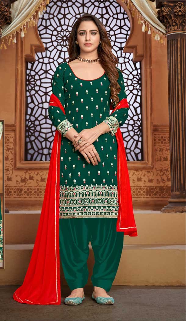 Sparkling Green Color Faux Georgette Casual Party Wear Patiyala Salwar Suit -1821133502