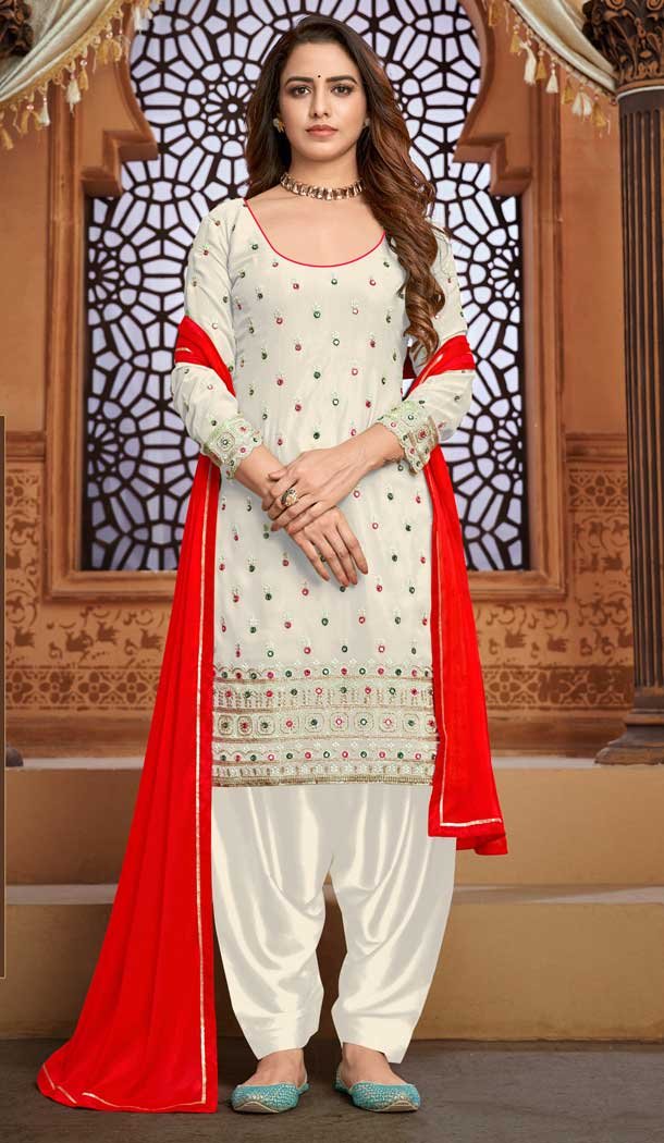 Off White Color Faux Georgette Casual Party Wear Patiyala Salwar Suit -1821133504