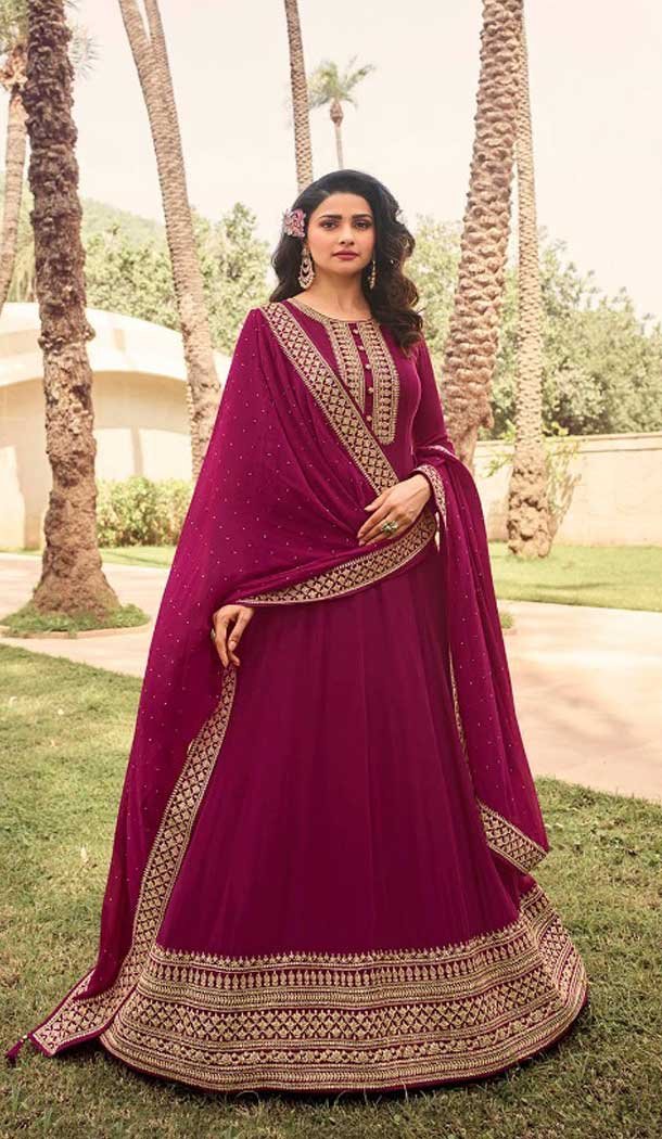Prachi Desai Rani Pink Color Faux Georgette Anarkali Salwar Suit -1871134066