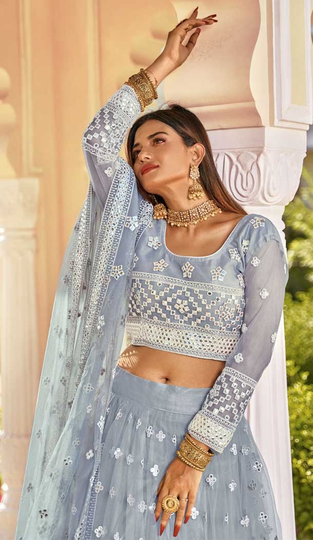 Grey Color Net Heavy Embroidered Sangeet Party Wear Lehenga Choli -1886134163