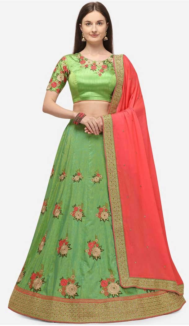 Liril Green Color Handloom Silk Designer Wedding Wear Lehenga Choli -1900134262