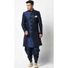 Blue Color Dupion Silk Ready Made Plus SIze Men's Indo Western Sherwani -1907134387