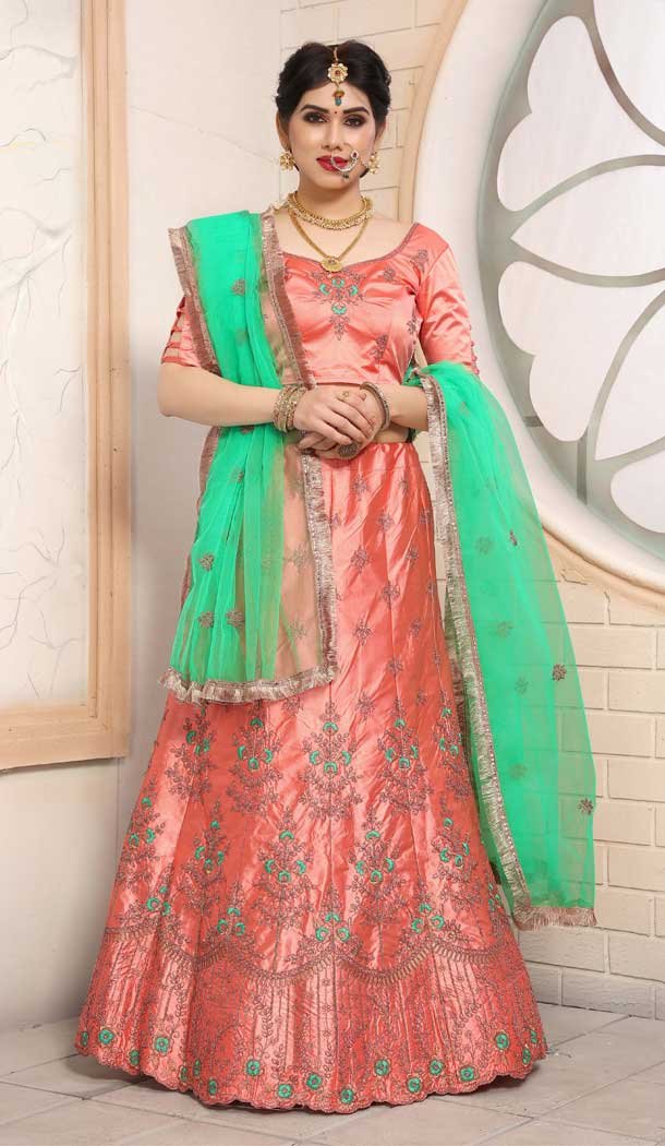 Gajari Color Pure Satin Silk Traditional Wear Women Lehenga Choli -1929134535