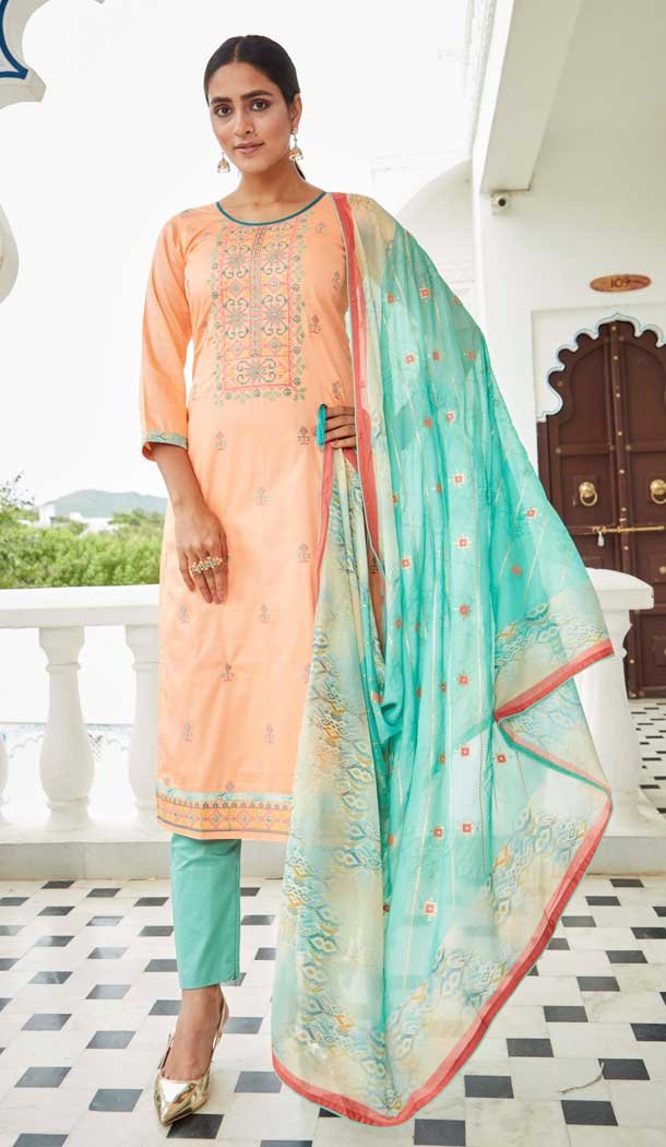 Cream Color Cotton Satin Casual Party Wear Salwar Suit -1957134784
