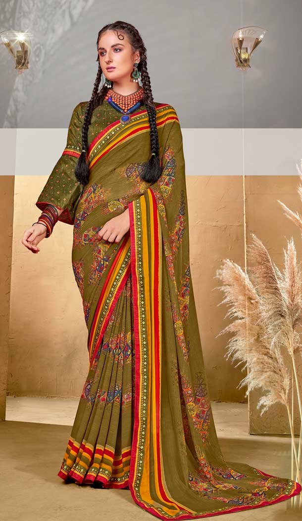Alluring Multi Color Georgette Party Wear Abstract Printed Saree -1998135193