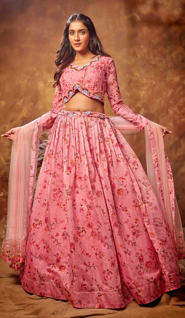 Mauve Designer Organza Lehenga